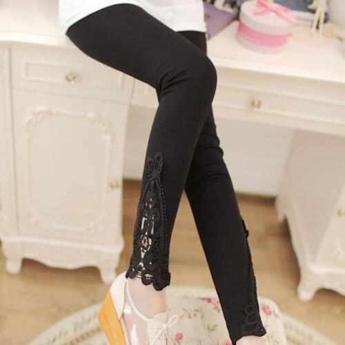 Women New Fashion Lace Floral Leggings Solid Color Womens Stretchy Skinny Leggings Pants Cotton High Waist Bandage Leggings