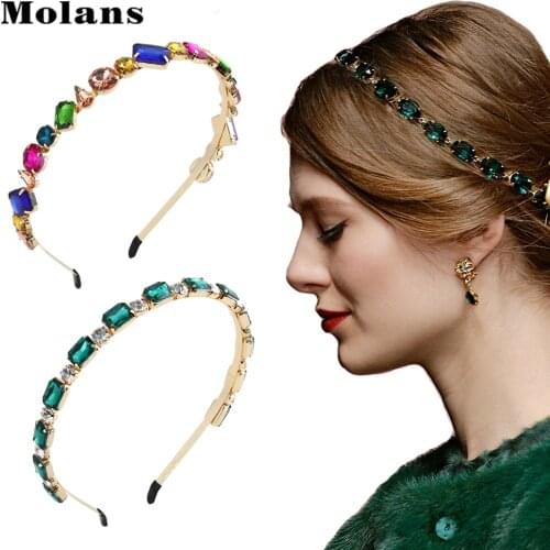 Molans Rhinestone Headbands Colorful Gemstone Hairbands Women Girls Hair Accessories 2020 Fashion Head Bezels Baroque Hair Hoops