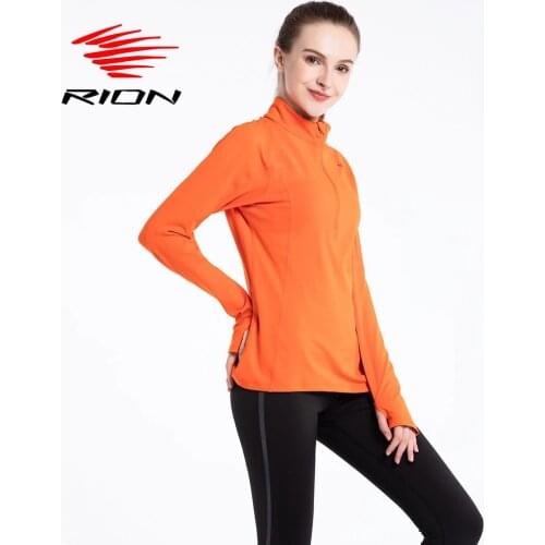RION Womens Long Sleeve Yoga Shirts with Thumb Hole 1/2 Zip Running Jacket Tops Gym Fitness Sports Sweatshirts Workout Shirts