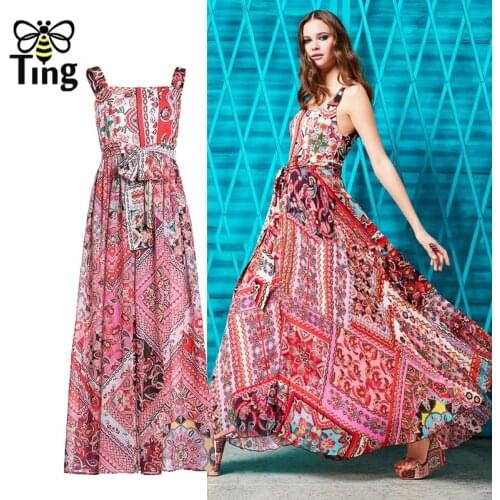 Tingfly Runway Dress High Street Fashion Floral Vintage Elegant Summer Chiffon Flowy Maxi Long Dress Women Casual Elbise Clothes