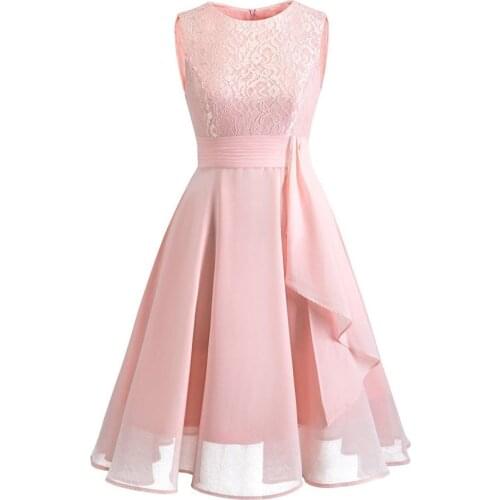 Sexy Vintage Pink Dress Womens Sleeveless Elegant Formal Ladies Wedding Bridesmaid Lace Long Dress Chiffon Party Dress Robe