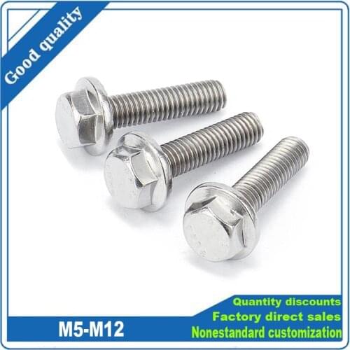 1/10pcs A2-70 304 Stainless Steel Hexagon Head with Serrated Flange Cap Screw Hex Washer Head Bolt M5 M6 M8 M10 M12 GB5787