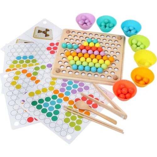 1Set Stacking Clip Ball Puzzle, Preschool Learning Bead Toys, Educational Clip Ball Wooden Peg Board Game for Kids, Toddlers