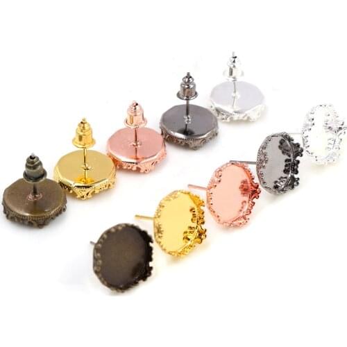 12mm 10pcs/Lot 5 Fashion Colors Plated Earring Studs,Earrings Blank/Base,Fit 12mm Glass Cabochons,Buttons;Earring Bezels