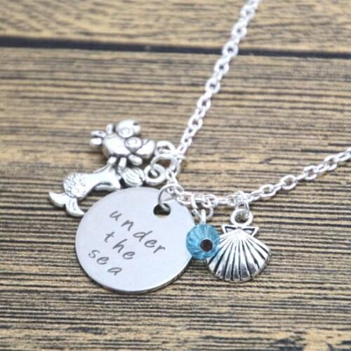 12pcs/lot Little Mermaid Inspired Necklace. Under The Sea Silver tone crystal for women or girls
