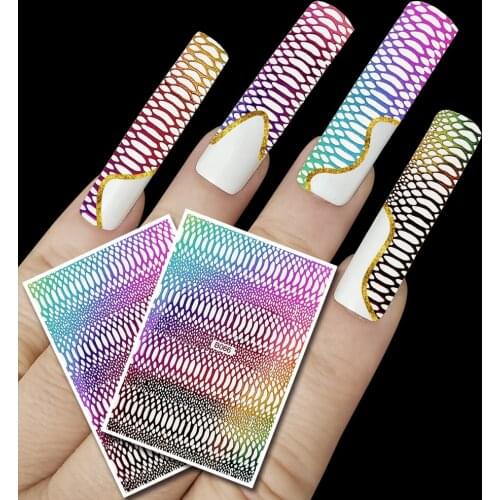 12pcs/lot Hollow Nail Sticker Laser Glitter Sally Mesh Net Line Holographic 3D Silk Foils Self-Adhesive Nail Art Stickers