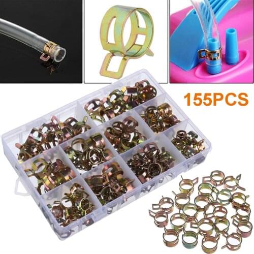 155Pcs Reusable Pipe Fastener Metal Spring Clip 6-22mm Water Hose Air Tube
