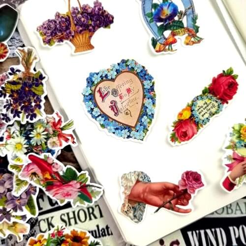 19pcs Hand Drawing Flower Retro Sticker Decorative journal Vintage Stickers/ Notebook Planner Scrapbooking Pretty Stationery