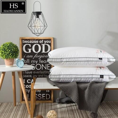 2 pcs Hotel Style Flamingo Embroidery Design White Pillow 550 Fill Power 40S Fabric Bedding Sets My Pillow Neck Protection