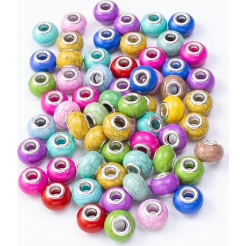 20Pcs/Lot Mix Color Silver Plated Buckle DIY Resin Plastic Bead Charm Fits for Pandora European Jewelry Bracelet js2252