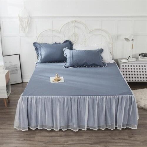 2020 new products Cotton 13372 Solid color Bed spread Fitted Sheet Pillowcases 2/3 pcs pleated lace Princess bedding