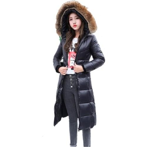 2020 Womens Down Jacket With Real Raccoon Fur Collar Hooded Long Slim Winter Warm Jackets For Women Coat Overcoat YQ795