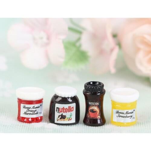 New 4pcs 1:12 Dollhouse Miniatures Casa Boneca Salad Jam Coffee Ketchup Bottle Kitchen Tableware Doll House Toys Accessories