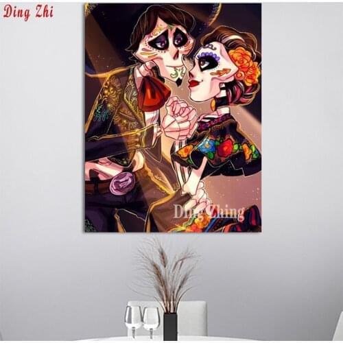 5D Diamond Painting Full Square/Round Drill DIY Diamond Painting "Skull Couple" Mosaic Rhinestone Embroidery Home Bar Decoration