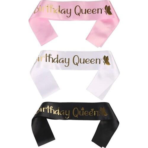 Queen Satin Ribbon Women Girl Happy Birthday Party Decorations Supplies Golden Butterfly Birthday Gift Strap Decoration Table