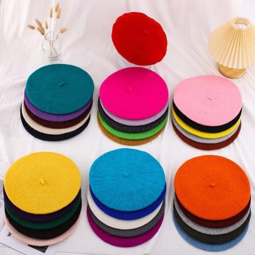 21 Color Beret Autumn and Winter Retro Woolen Painter Hat Japanese All-match Womens Hat