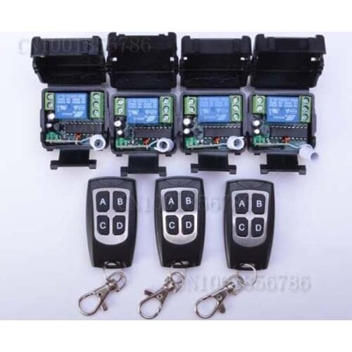 Non-Latched/Self-Latched wireless switch RF Wireless remote control switch system 3 transmitter +4 receiver(switch)12V 10A 1CH