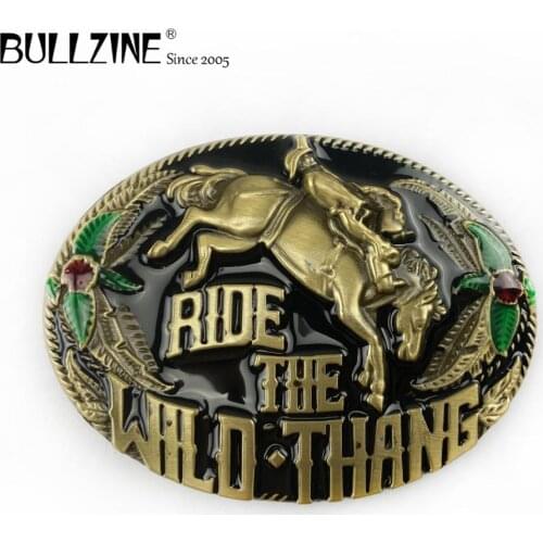 The Bullzine wholesale Rodeo belt buckle with antique brass finish FP-02628-1 suitable for 4cm width belt