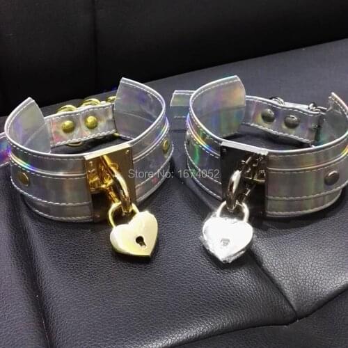 Chic Women Girl 100% Handcrafted Holographic Choker Lockable Gold Lock Key Padlock Collar Laser Necklace