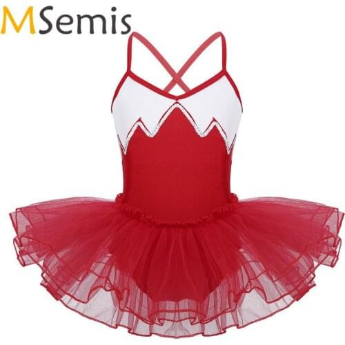 Kids Girls Ballet Dress Spaghetti Straps Shiny Sequins Ballet Dance Gymnastics Leotard for Girls Ballerina Ballet Tutu Dress