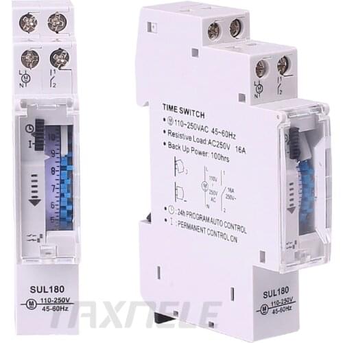 DIN Rail SUL180 Time Switch Mechanical Timer Switch 24 Hours Programmable Timer 16A Time Switch
