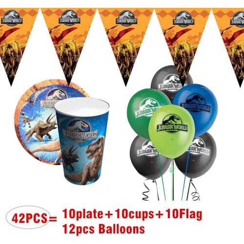 Dinosaur Jurassic World Theme Tableware Paper Cup Cake Flag Hat Birthday Disposable Decorations Childrens Party Supplies
