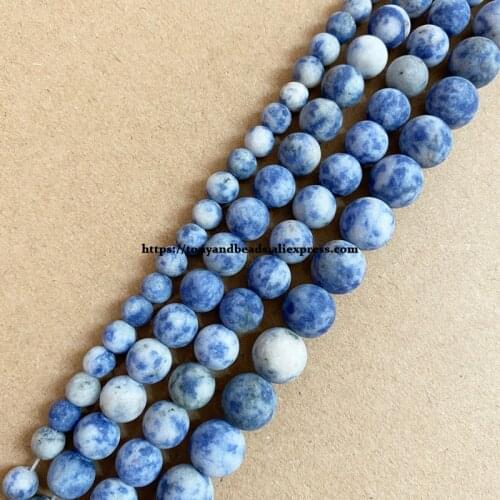 Natural Stone Matte Blue Spot Jasper Round Loose Beads 15" Strand 4 6 8 10 12MM Pick Size For Jewelry Making DIY