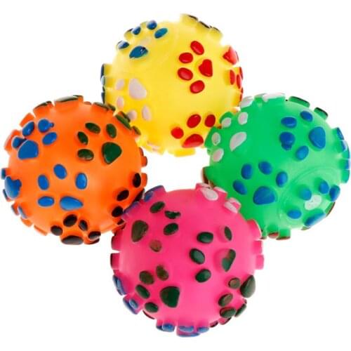 Pet Toy Ball Rubber Soft Footprint Balls Play Interactive Dog Puppy Cat Massage Squeaky Molar Chew Bite Toys Supplies