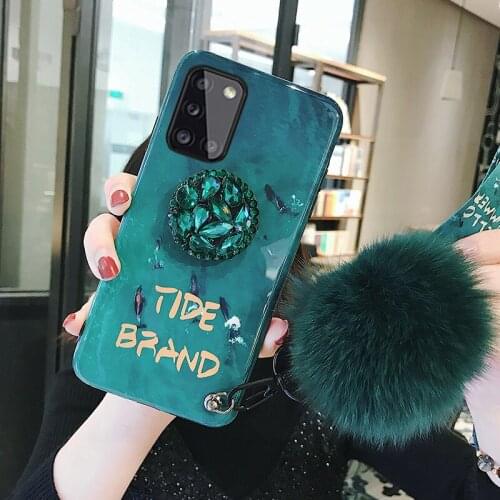 For Samsung A21S A31 A41 A51 A71 M21 M31 Galaxy A01 A10 A10S A20S A30S M01 M11 Rhinestone Ring Holder Back Cover With Hairball