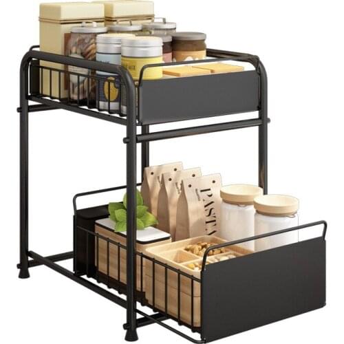 Kitchen Sink Shelf Telescopic drawer cabinet Lower layer seasoning storage toilet kitchen organizer and storage