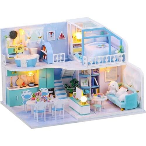 Doll House Furniture Wooden Miniature DIY Kit with Dust Cover Music Box Assemble Crafts Toy Best Birthday Gift For Children Girl