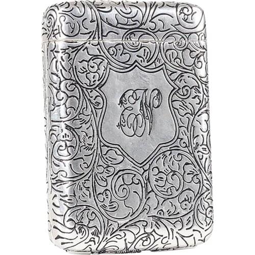 Lightweight Cigarette Case Metal Brass Holder Storage Box Holds14 for Men Gift, Silver Plated