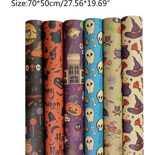 M4YF 5 Sheets Halloween Wrapping Paper Halloween Elements Print Gift Present Bag Packaging Handmade Wrap Decoration
