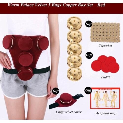 Copper Moxibustion Box Smokeless Velevt Bag Cover Moxa Stick Burner Set Warm Palace Shoulder Knee Acupuncture Therapy Massage