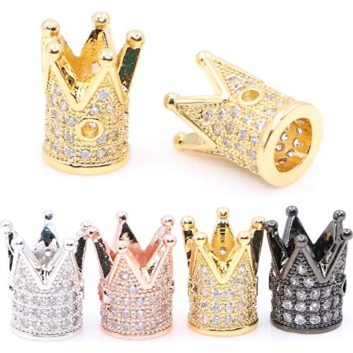 Mestylish Crown Rhinestone European Style Charm Beads Micro Pave Metal Crystal Spacer Beads For Bracelet Diy Jewelry Making