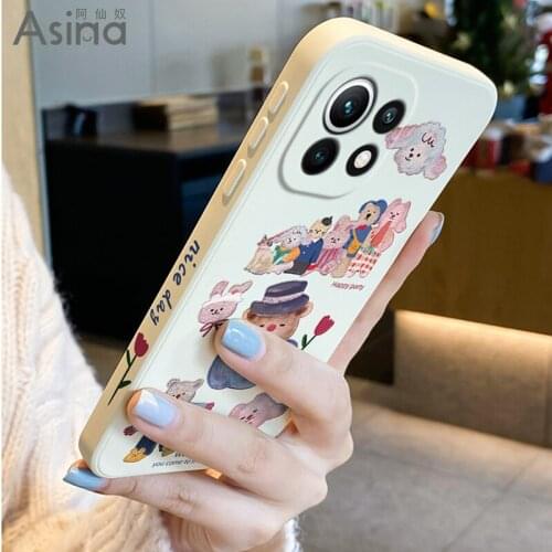 ASINA Cartoon Case For Xiaomi Mi11 10 9 Poco F3 F2 Pro X2 Straight Edge Liquid Silicone Cases For Redmi Note 9 8 7 Cover Bear