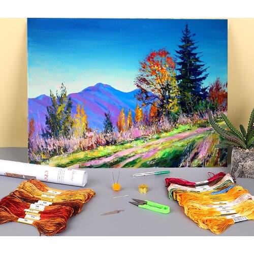 Landscape Late Autumn Printed 11CT Cross Stitch DIY Embroidery Kit DMC Threads Handiwork Handmade Needlework Knitting Floss