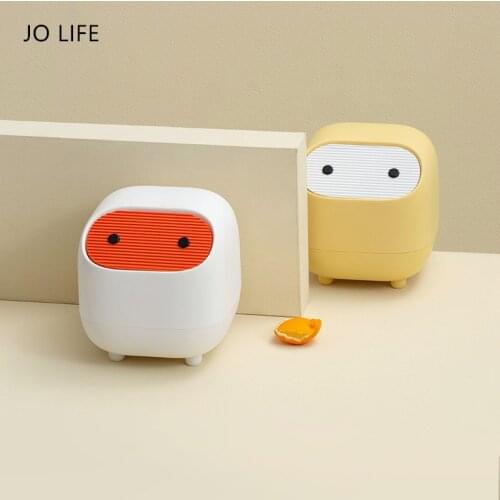 JO LIFE Cartoon Mini Desktop Trash Can Press Type Plastic Garbage Paper Basket with Lid Home Office Desktop Supplies