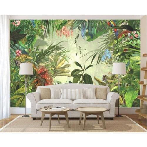 Beibehang Wallpaper Tropical Rainforest Banana Leaf Flower Bird 3D Wallpaper Living Room Decorative Wallpaper papel de parede 3d
