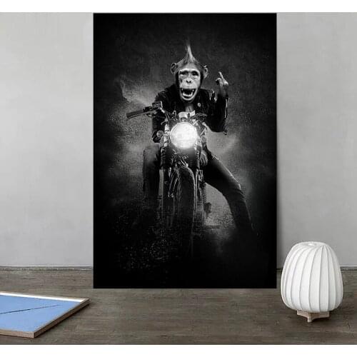 Motorcycle Racer Black White Monkey Wallpaper Art Canvas Poster Painting Wall Picture Print Home Bedroom Decoration Accessories