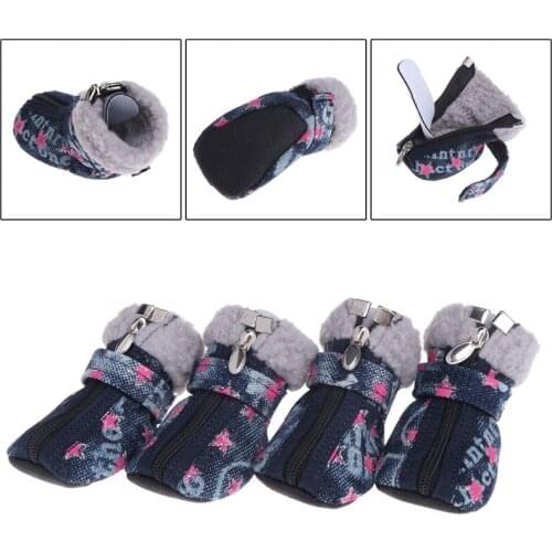 Pet Shoes Dogs Puppy Boots Denim Warm Snow Winter Lovely Anti Slip Zipper Casual