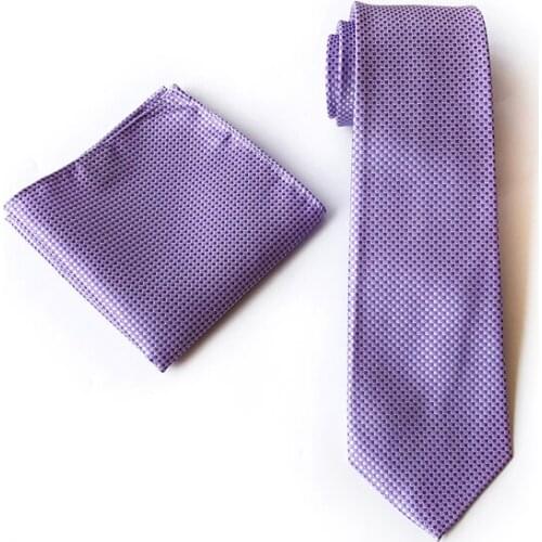 Wholesale Mens Neck Ties Set Unique Lavender Purple Cravat with Handkerchief