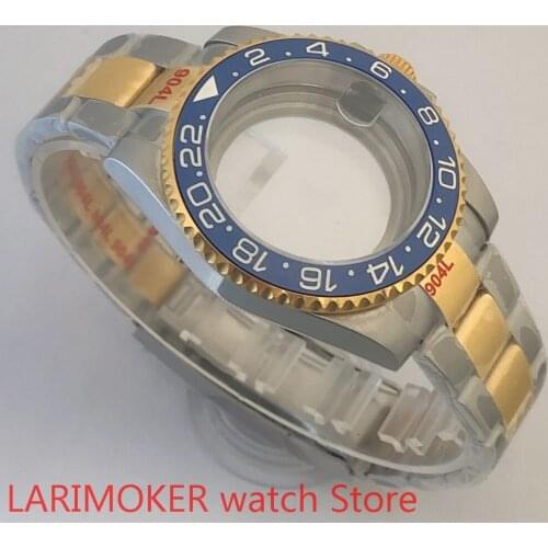 Transparent back 40mm sapphire glass case with 904L stainless steel bracelet with ETA NH36 MH35 case blue bezel