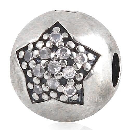 Clear Zircon Pave Star Genuine 925 Sterling Silver Lock Clip Stopper European Charm Beads Fit Pan dora Bracelet Bangle SCSB006