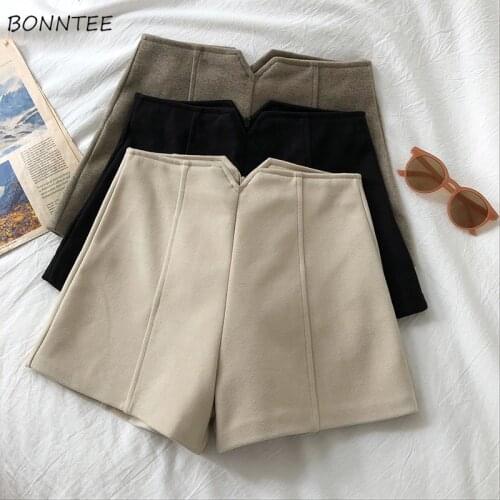 Shorts Women Winter Solid New Arrival Sexy Trendy Chic Zipper High Waist Korean Style Wool Casual Streetwear Ins Students Female