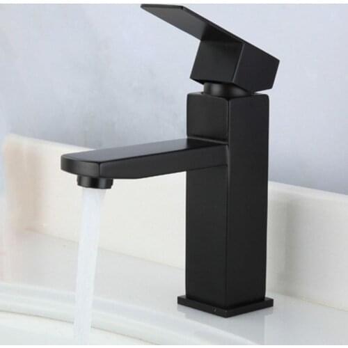 Bathroom Black Paint Square Basin Faucet Single Handle Washbasin Stainless Steel Hot Cold Water Deck Mounted Mixer Tap