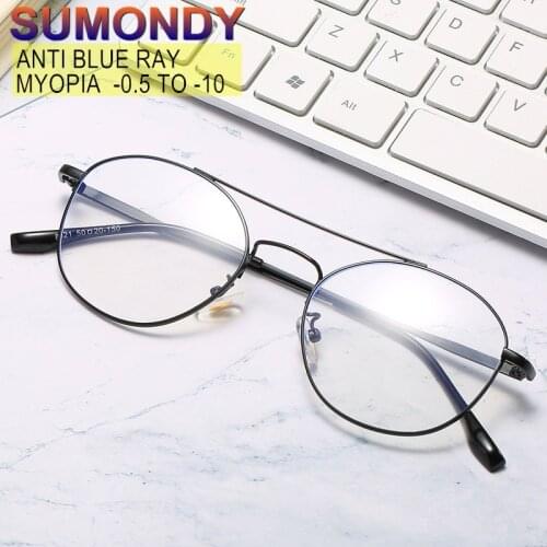 SUMONDY Blue Light Against Myopia Glasses -0.5 to -10 Prescription Women Men Half Frame Shortsighted Distance Eyeglasses UF116