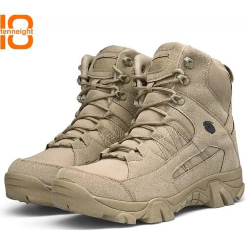 TENNEIGHT High-top outdoor tactical boots Camping Hiking Shoes Men Special Forces Desert Shoes Breathable training combat boots