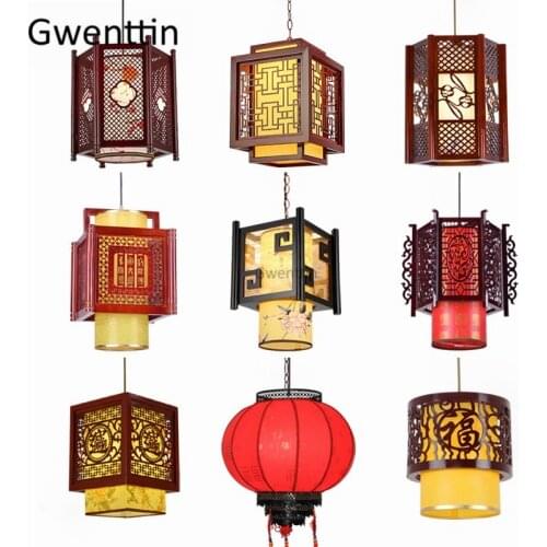 Chinese Style Vintage Wood Pendant Lights Sheepskin Lantern Hanging Lamp Luminaire for Living Room Lighting Fixtures Home Decor