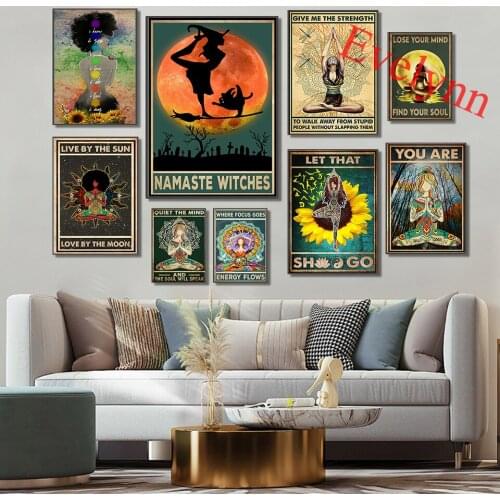 Yoga Vintage Poster -Namaste Chakra Poster,Hippie Soul Print,Meditation Art,Yoga Studio Decor Home Decor Canvas Wall Art Prints